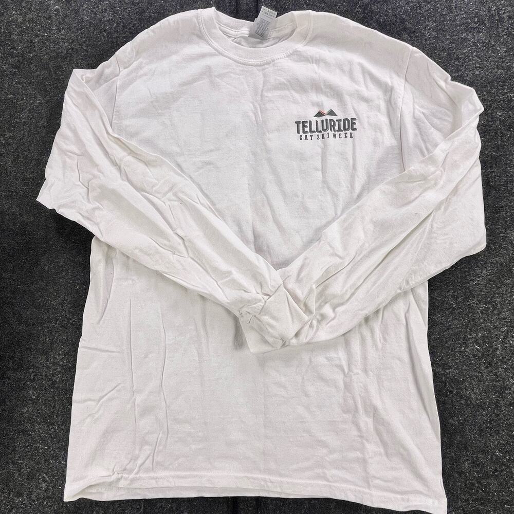 Gildan Shirt Mens Medium Long Sleeve Telluride Gay Ski Week Out is In LGBTQ